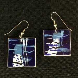 Abstract Blue Enamel Earrings